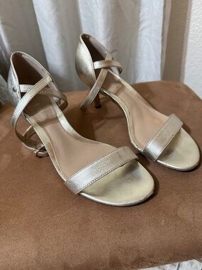 Ralph Lauren Metallic Gold Strappy Mid-Heel Sandals - Women